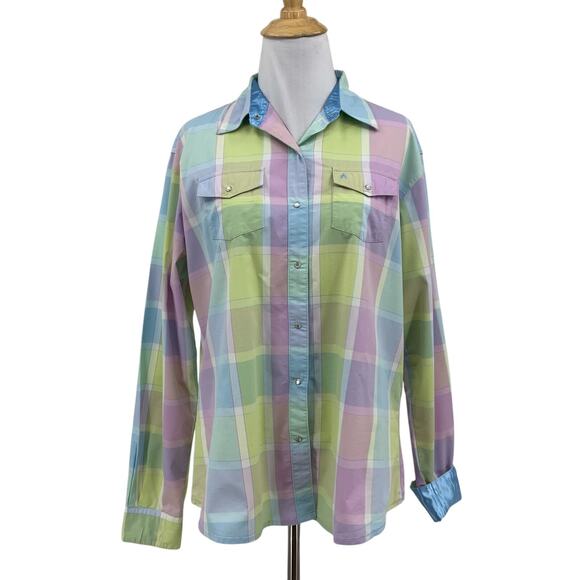 Aura Wrangler Shirt Womens M Medium Pastel Pearl Snap Buttons Western Flip Cuff - Picture 1 of 11